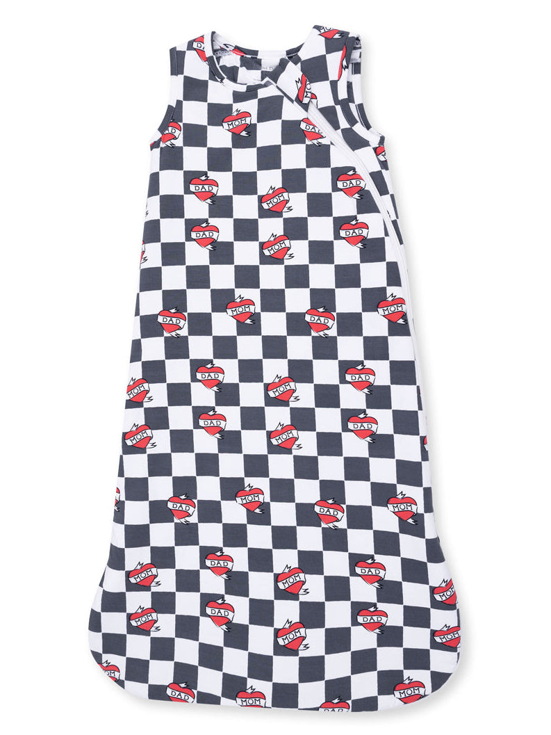 Sleep Bag, Heart Tattoo Check Black