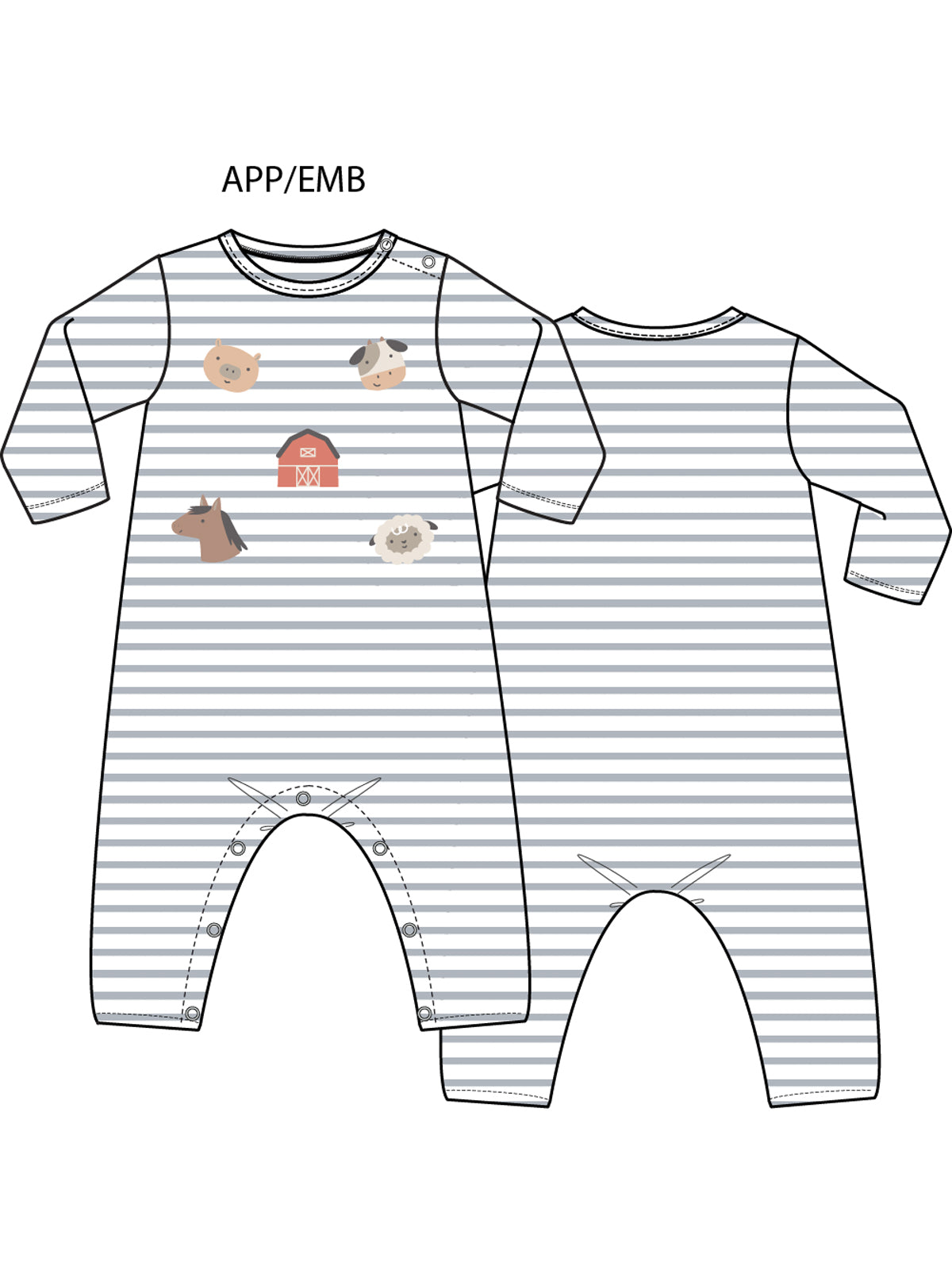 Snap Shoulder Romper, Cows Blue