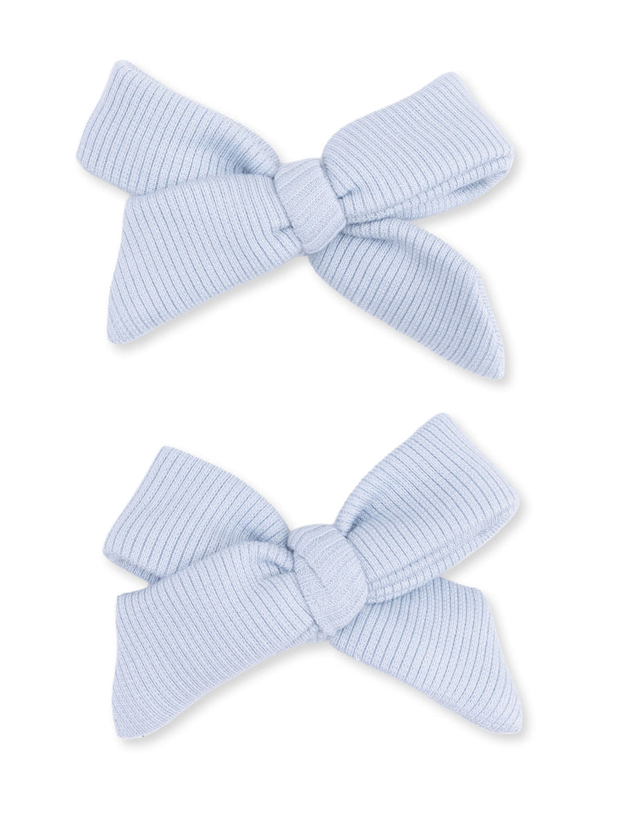 2-Pack Hair Bows w/Clips, Sheer Blue Ribbed