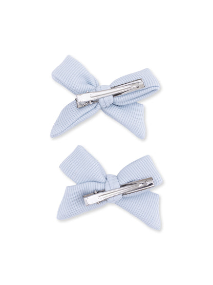 2-Pack Hair Bows w/Clips, Sheer Blue Ribbed