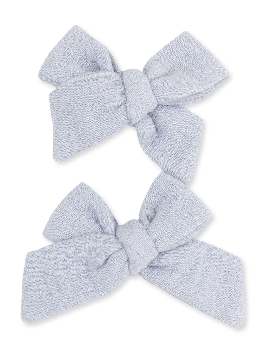 2-Pack Hair Bows w/Clips, Zen Blue Muslin