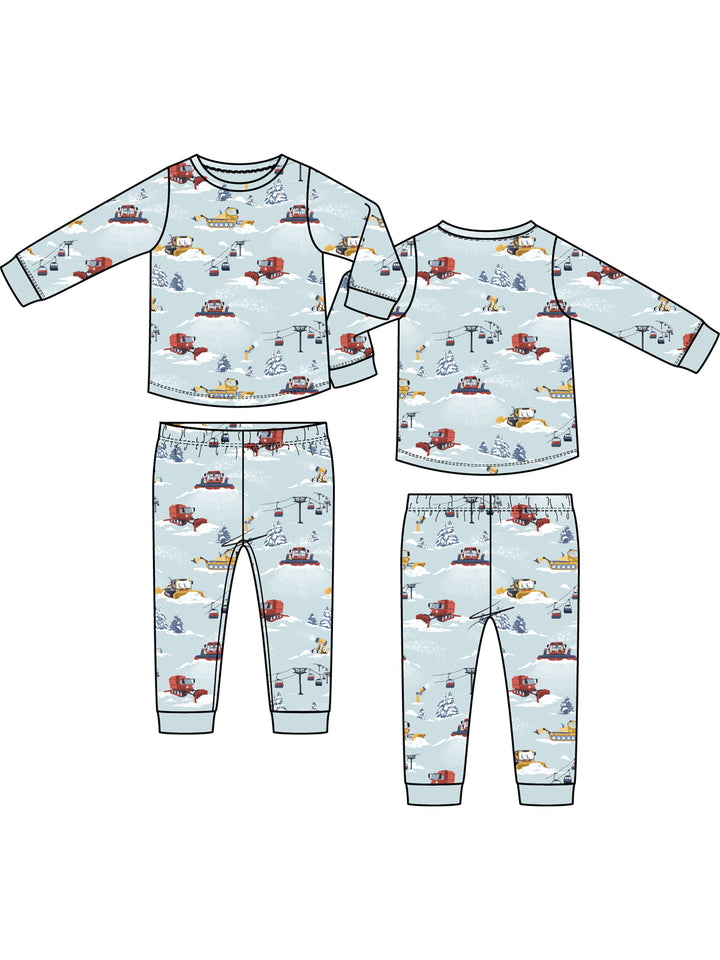 Children's pajamas featuring winter scenes with snow vehicles, colorful prints, and a soft, comfortable design.