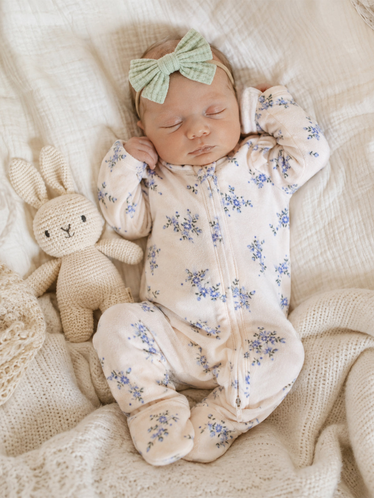 Velour Ruffle Sleeve 2-Way Zip Footie, Sweet Hanna Floral