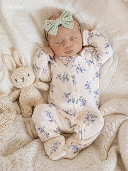 Velour Ruffle Sleeve 2-Way Zip Footie, Sweet Hanna Floral