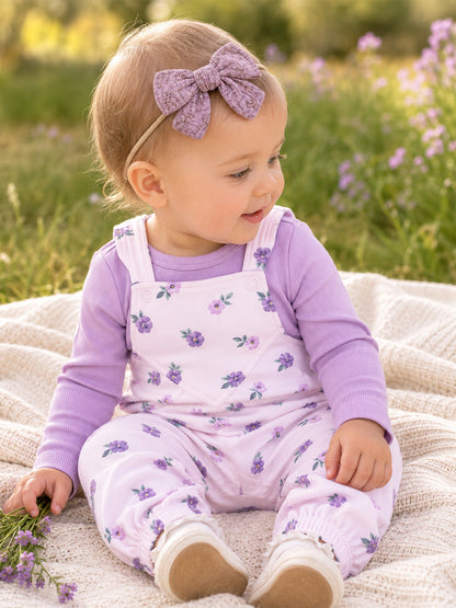 Ruffle V-Overalls and Long Sleeve Bodysuit, Violetta Floral