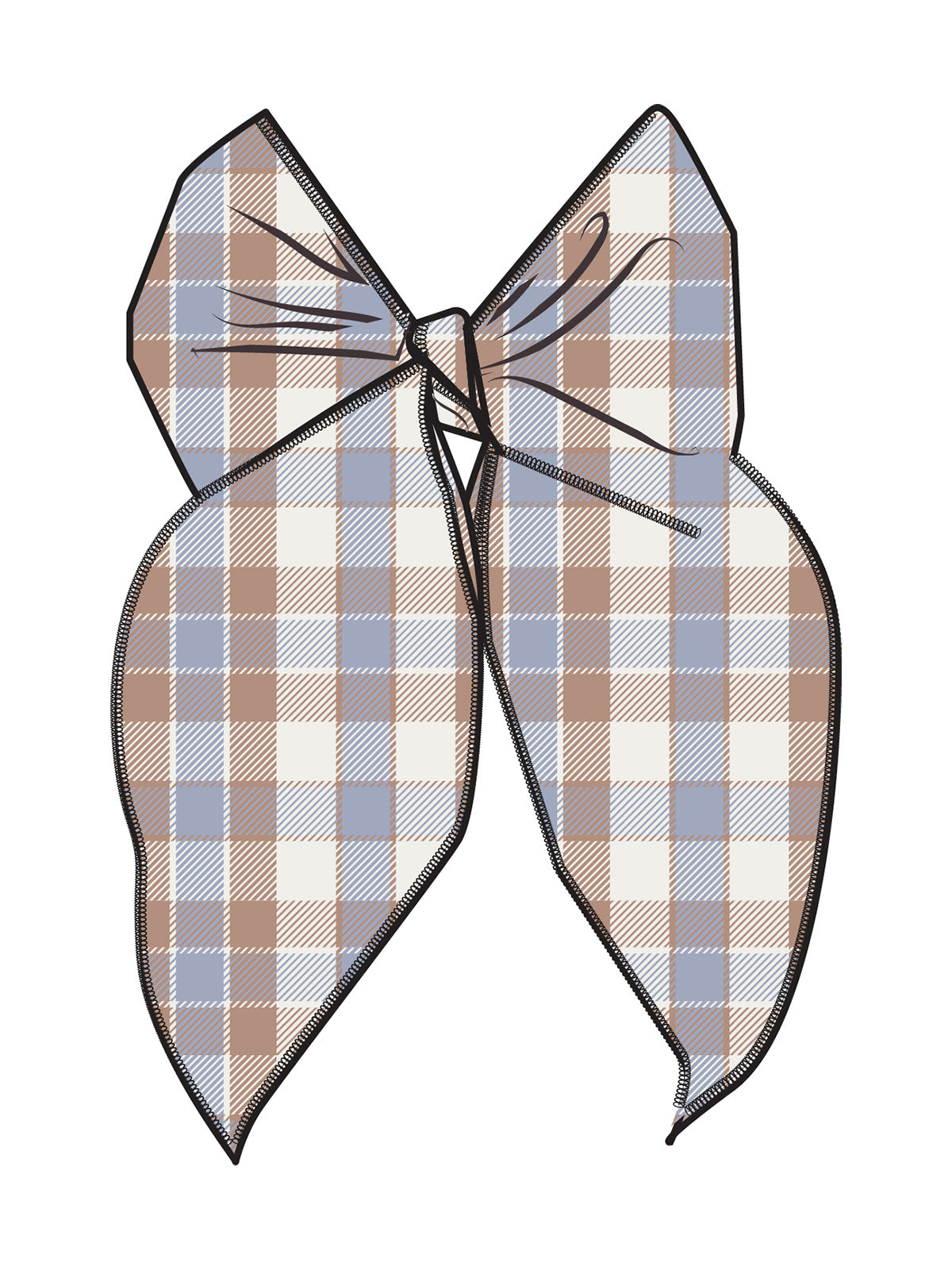 Checkered bow graphic with brown, blue, and white colors, ideal for fashion or decoration.